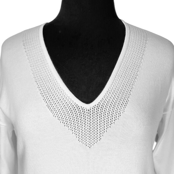 Brooks Brothers Women's Sweater White Supima Cotton V-Neck Preppy Knit Top Small - Picture 4 of 8